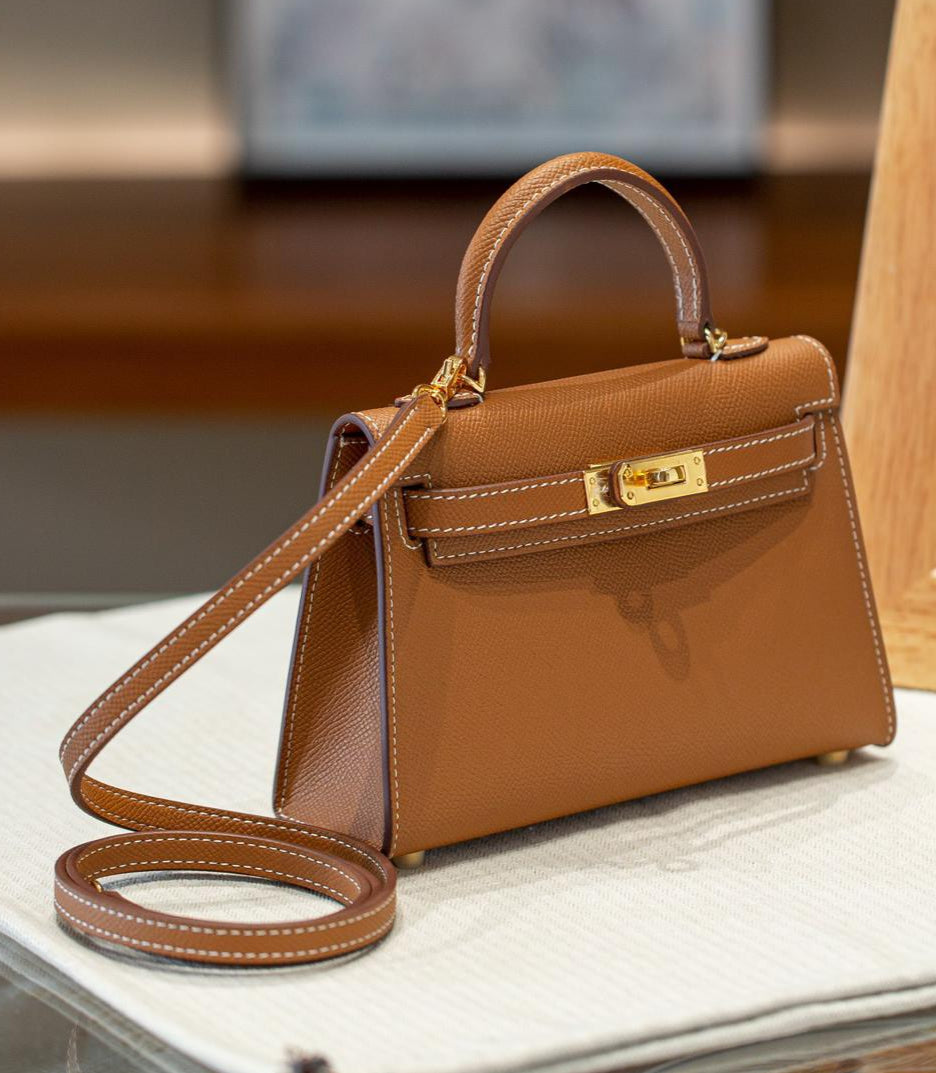 sac a main camel en cuir mini