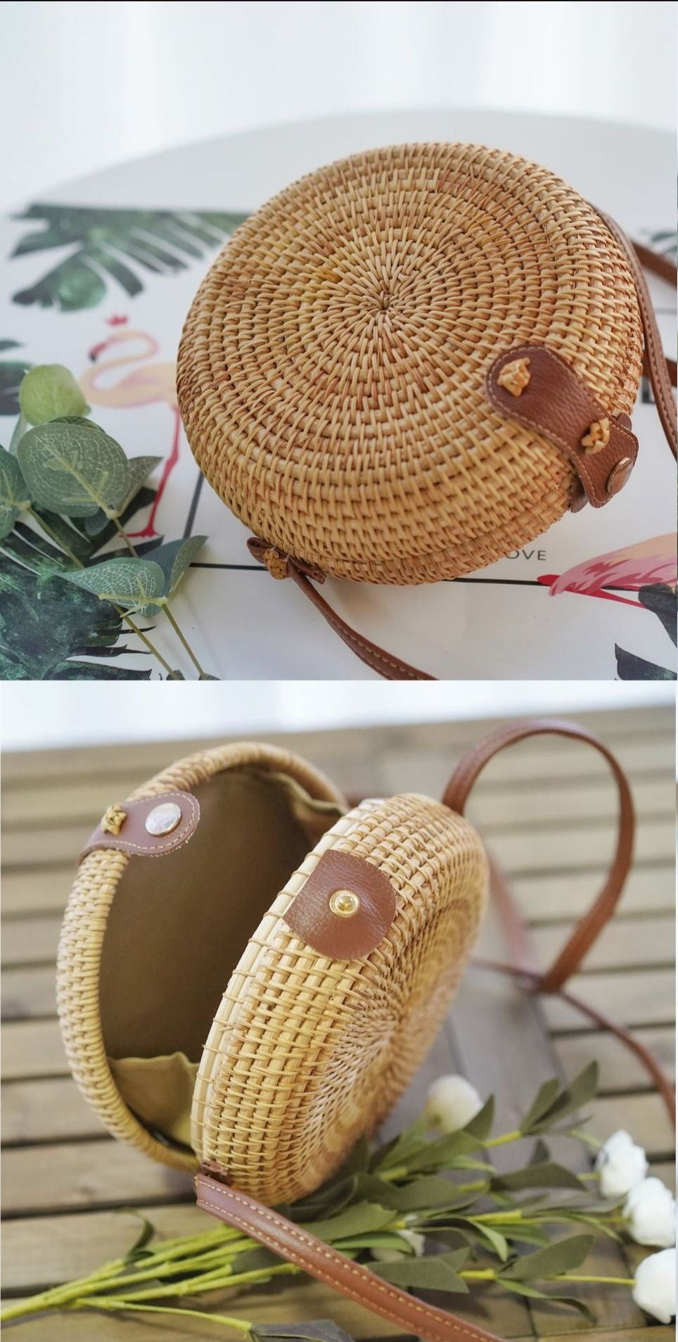 sac a main rond en paille style balinais