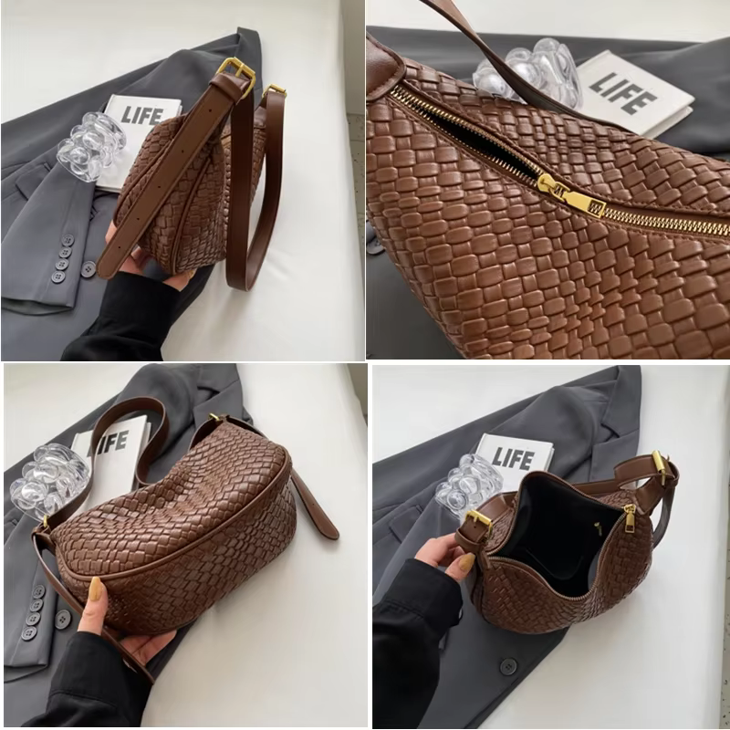 détails du sac banane matelassé femme marron