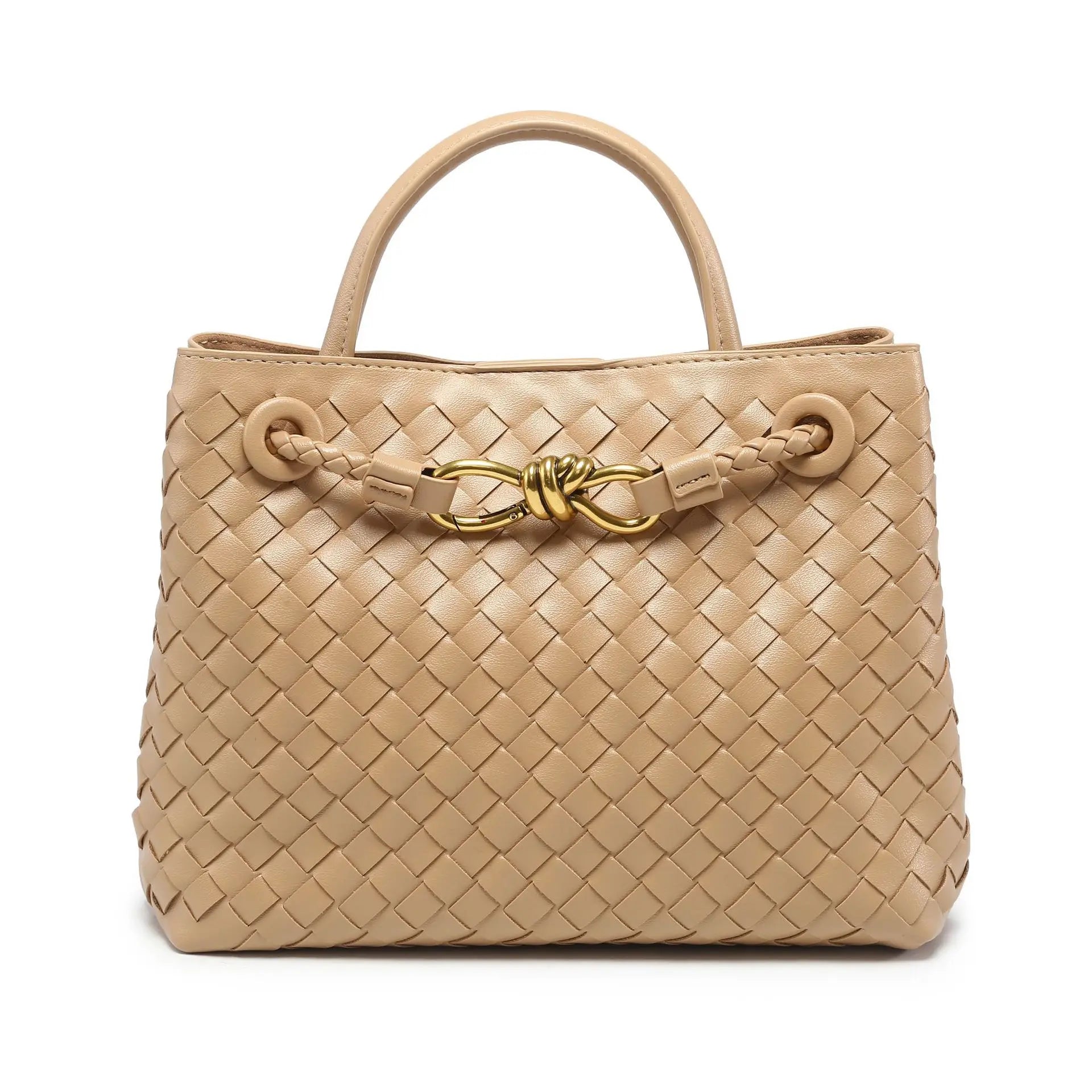 sac en cuir tressé beige
