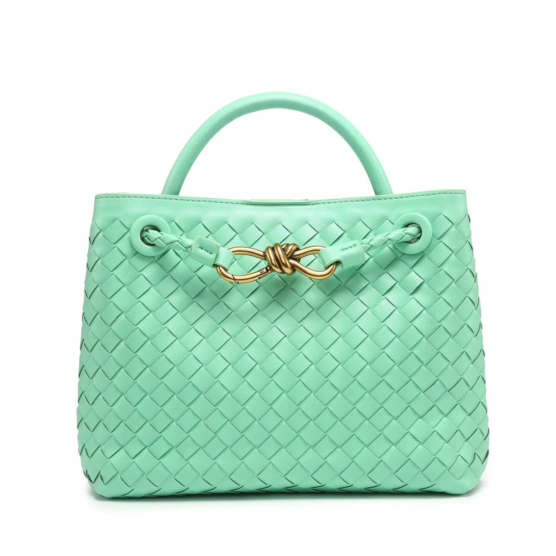 sac en cuir tressé menthe