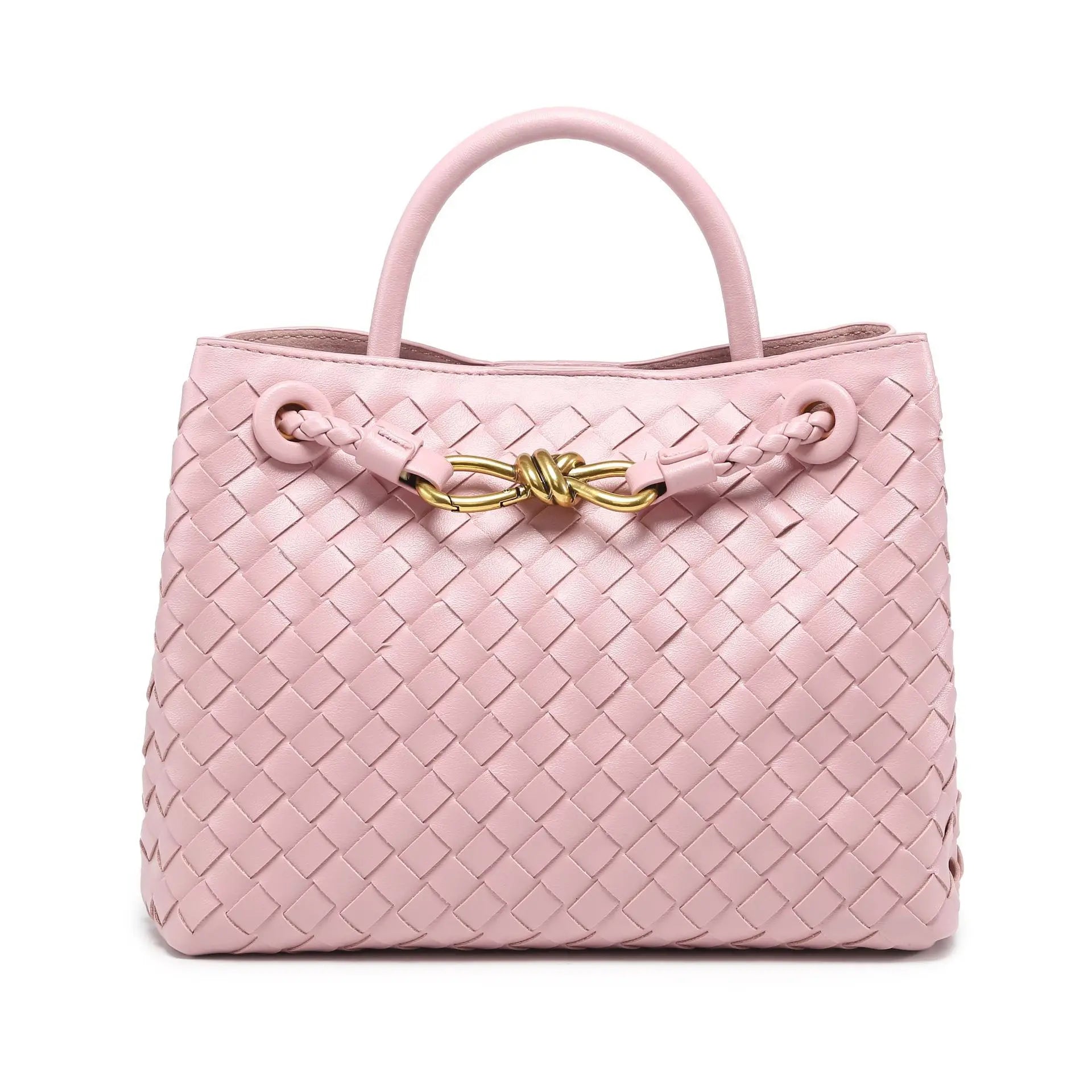 sac en cuir tressé rose