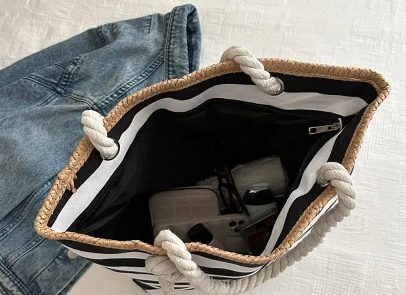 intérieur sac de plage rayures noirs