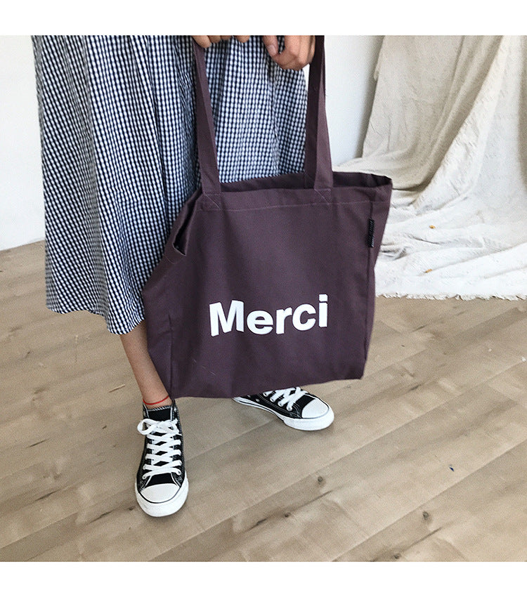 tote bag merci violet et blanc