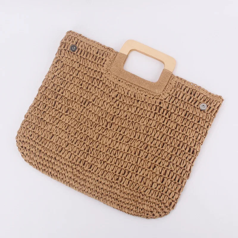 sac a main en paille avec anse en bois