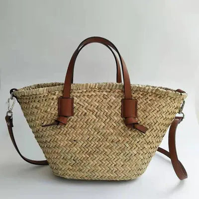 sac d'été en paille avec anse en simili cuir