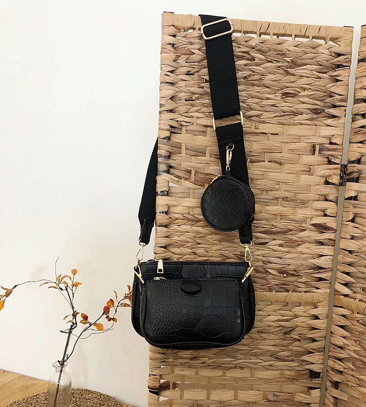 sac bandouliere noir croco pratique