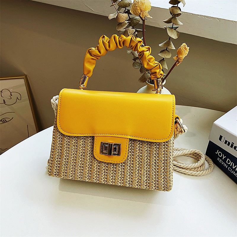 petit sac a main jaune paille et cuir
