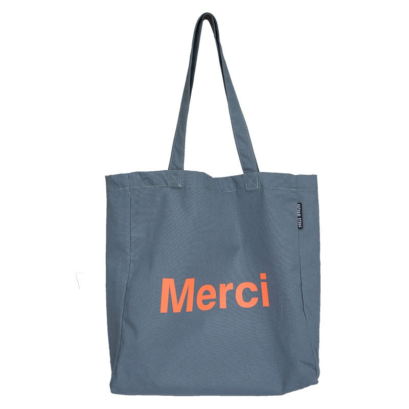 tote bag merci bleu gris
