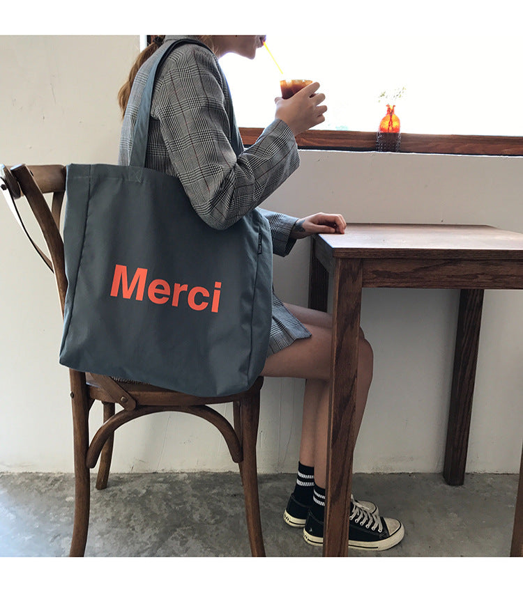 grand tote bag merci en coton