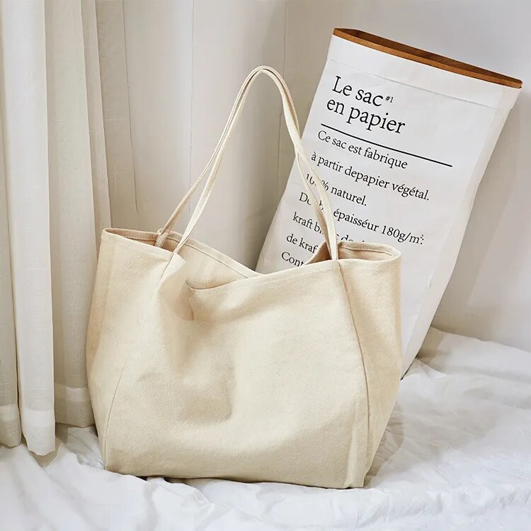 sac cabas en tissu grand format couleur crème