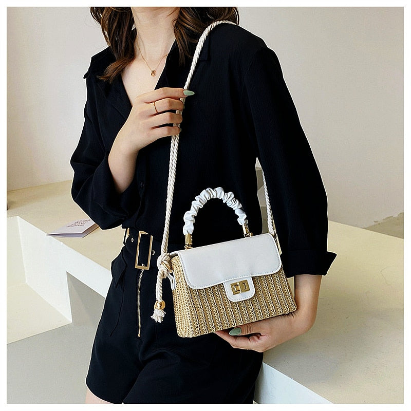 sac a main paille et cuir blanc porte epaule