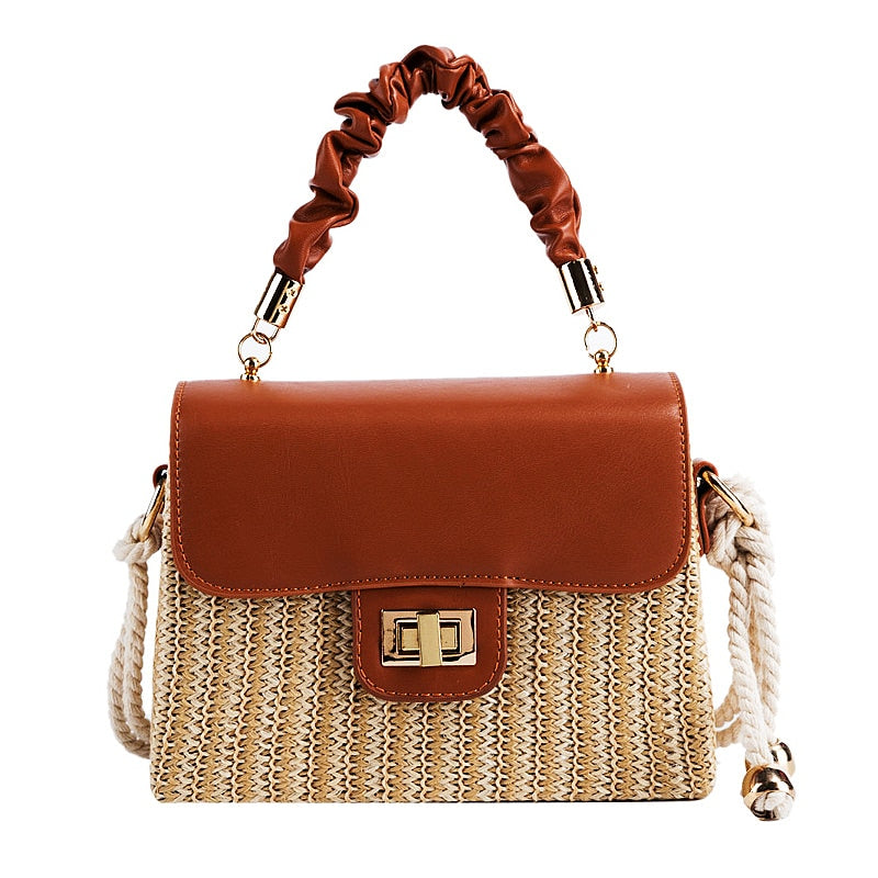 sac a main paille et cuir camel