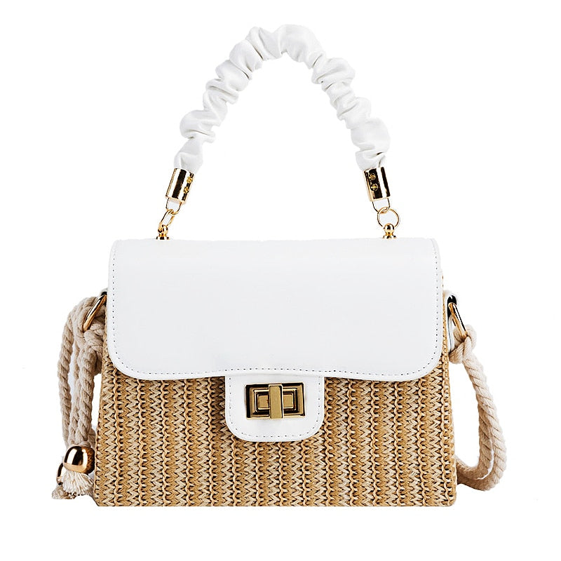 sac a main paille et cuir synthetique blanc