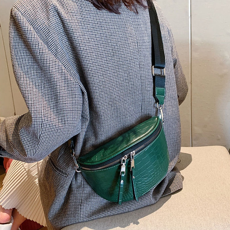 sac banane en cuir vert