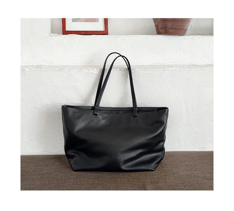 sac de cours cabas noir en cuir grainé