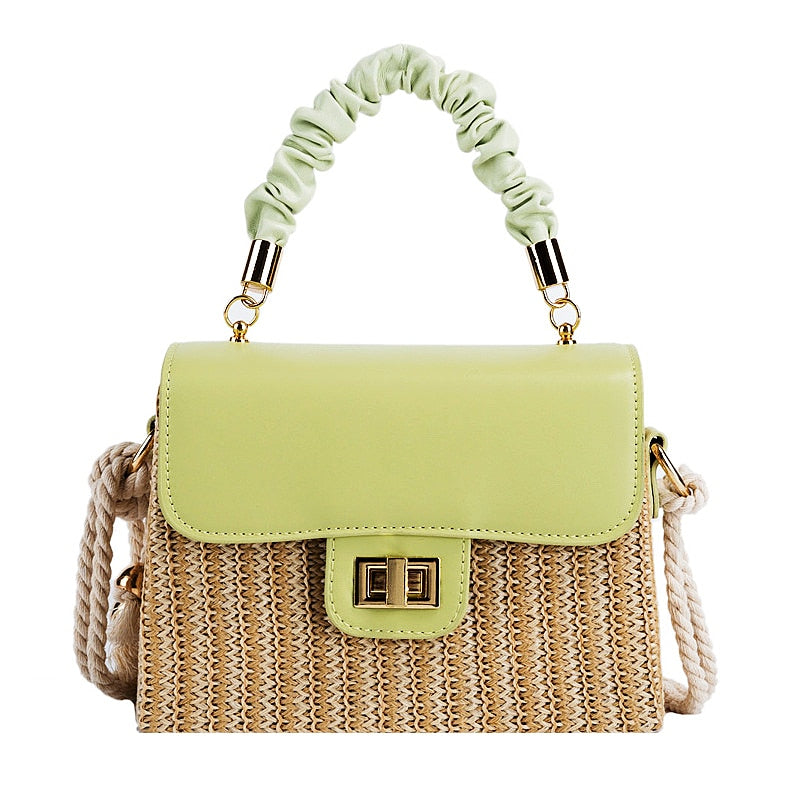 sac a main paille trsse et cuir vert menthe