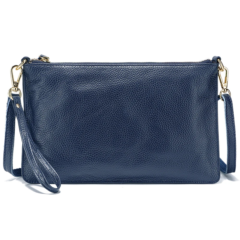 petite pochette bandoulière bleu foncé en cuir graine