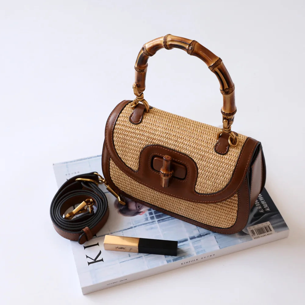 sac en paille original paille et cuir