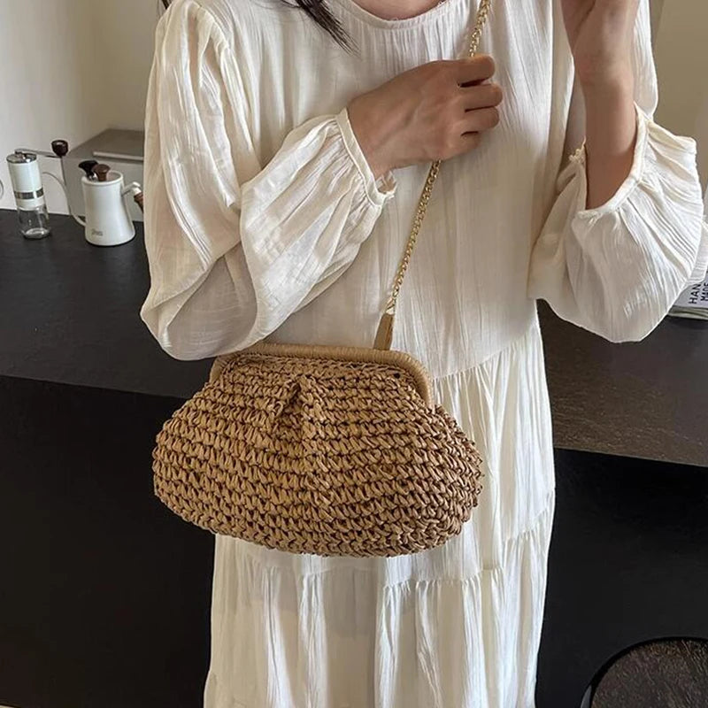 pochette en paille beige bandoulière