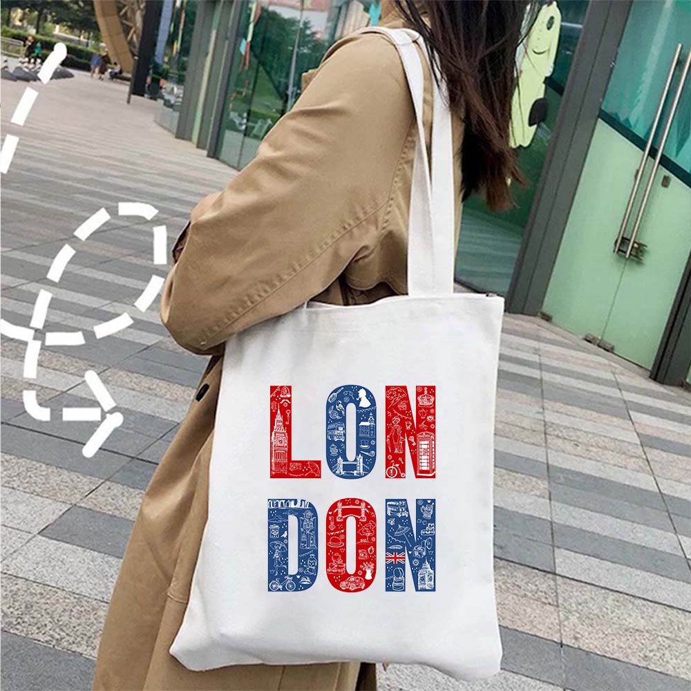 tote bag londres rouge et bleu