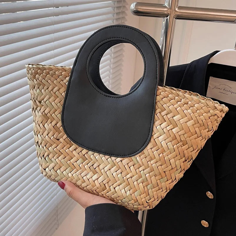 sac bandoulière femme en paille et similicuir