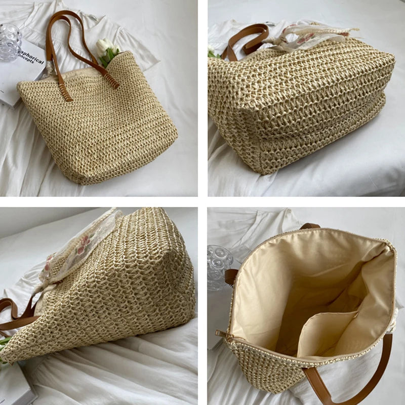 intérieur du sac cabas en paille