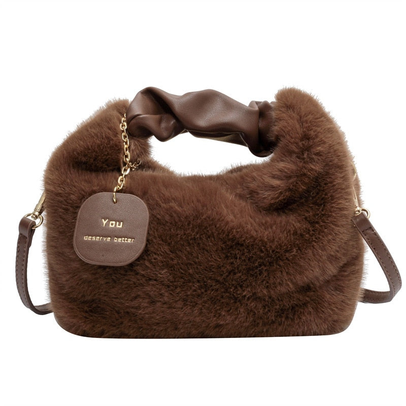 sac bandouliere fourrure marron fonce