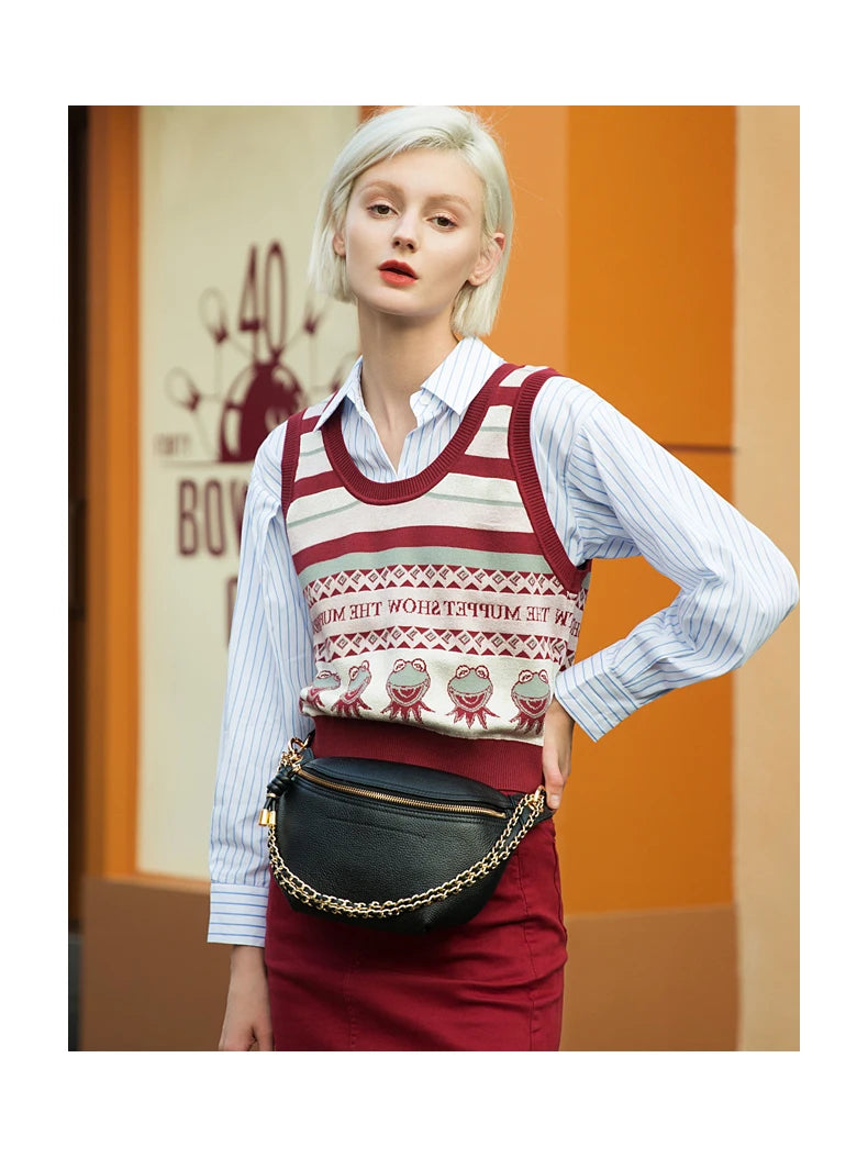 sac banane en cuir femme porté à la taille