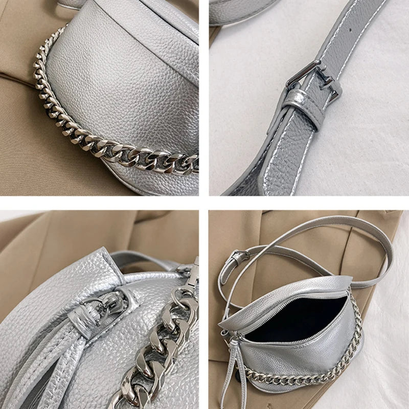 sac banane argenté détails