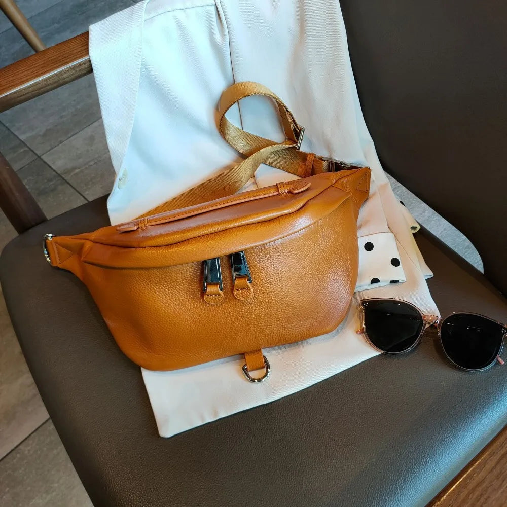 sac banane cuir camel