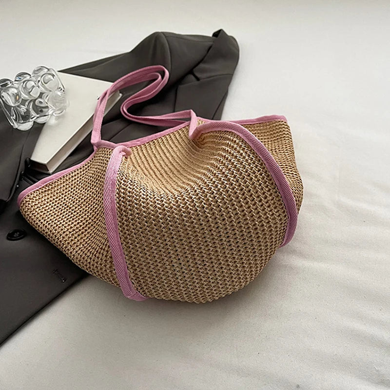 sac en paille rose