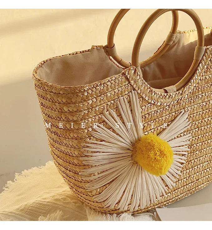 sac panier en paille avec fleur