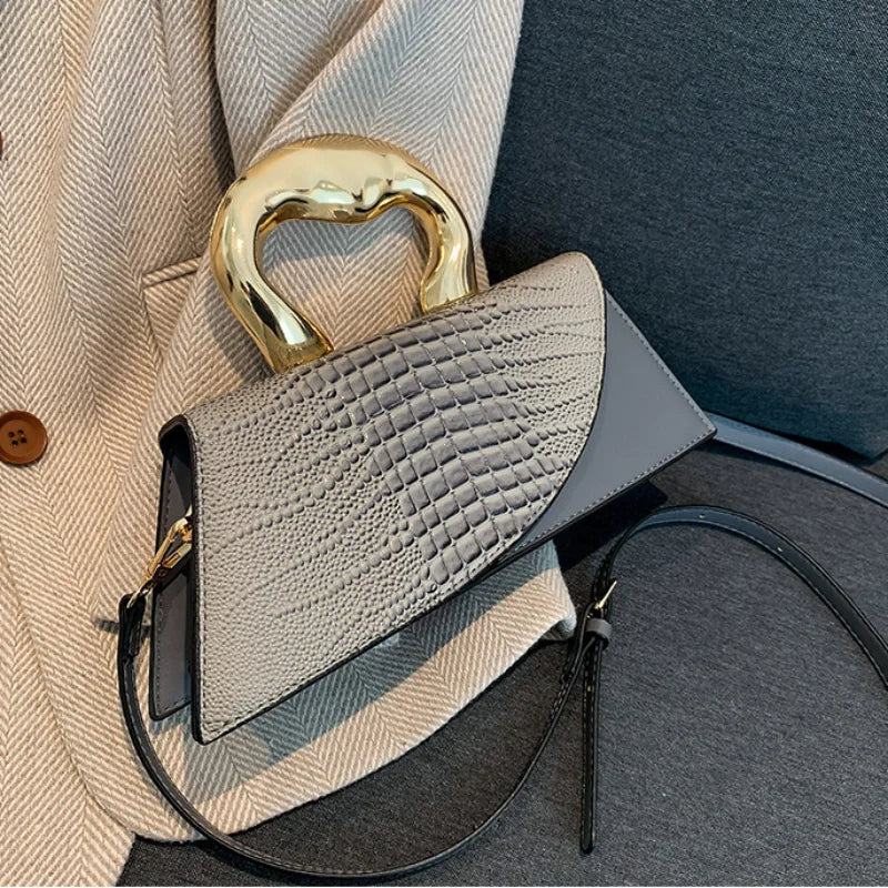 sac bandoulière effet croco gris
