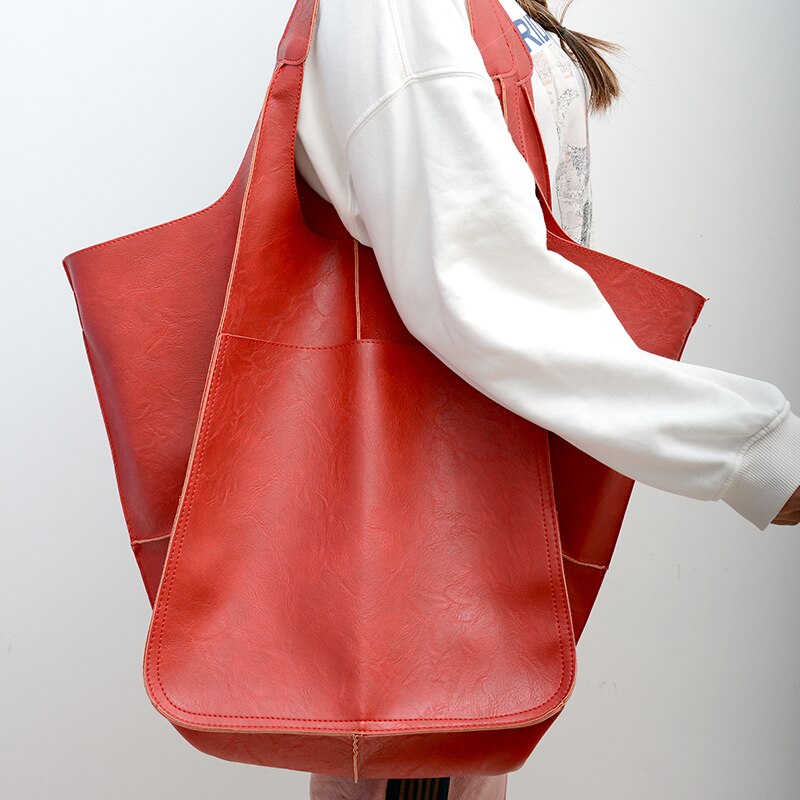 sac a main grand volume cuir PU rouge