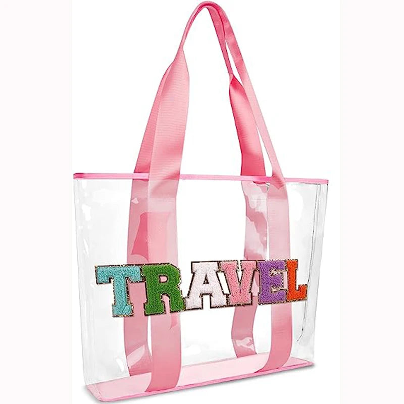 sac de plage plastique avec anse rose