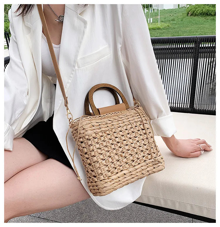 sac bandouliere raphia elegant porte croise