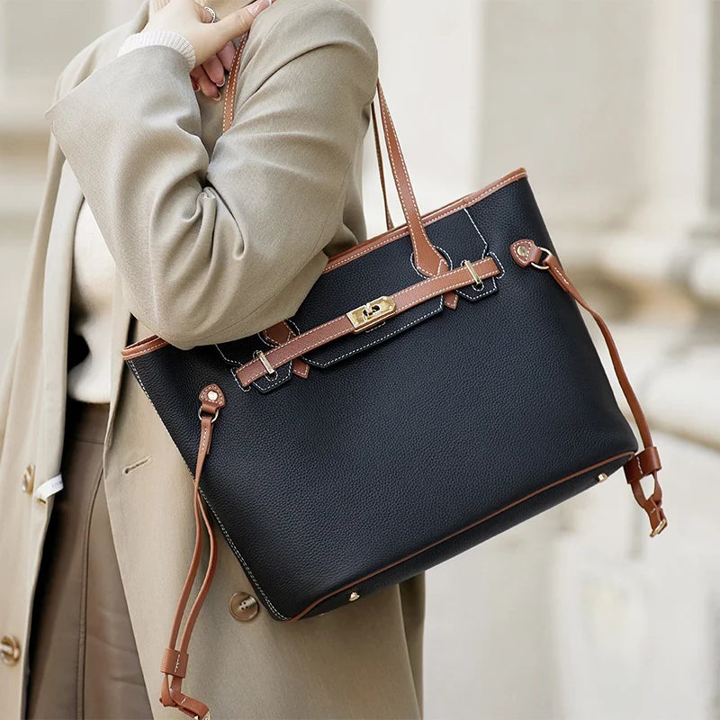 sac cabas femme luxe noir en cuir