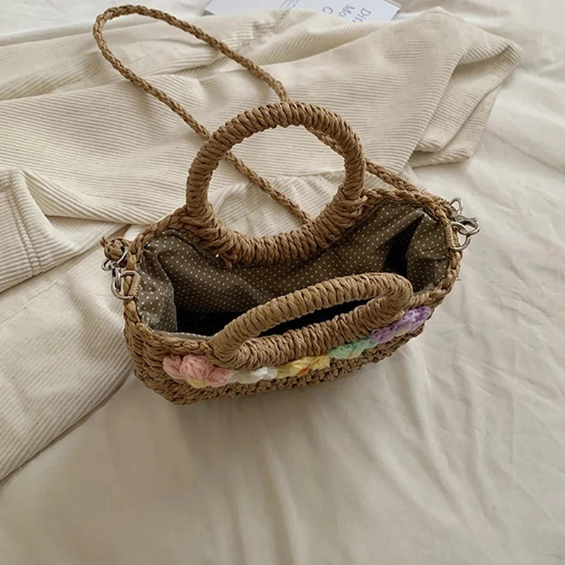 intérieur en coton du sac a main en paille rond