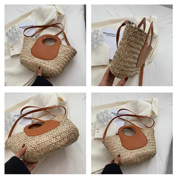 details du sac en paille bandoulière