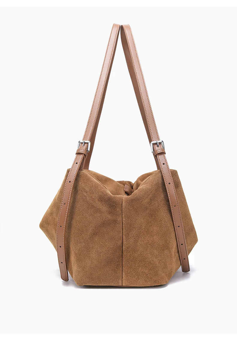 Sac en cuir suédé camel avec doubles anses fines
