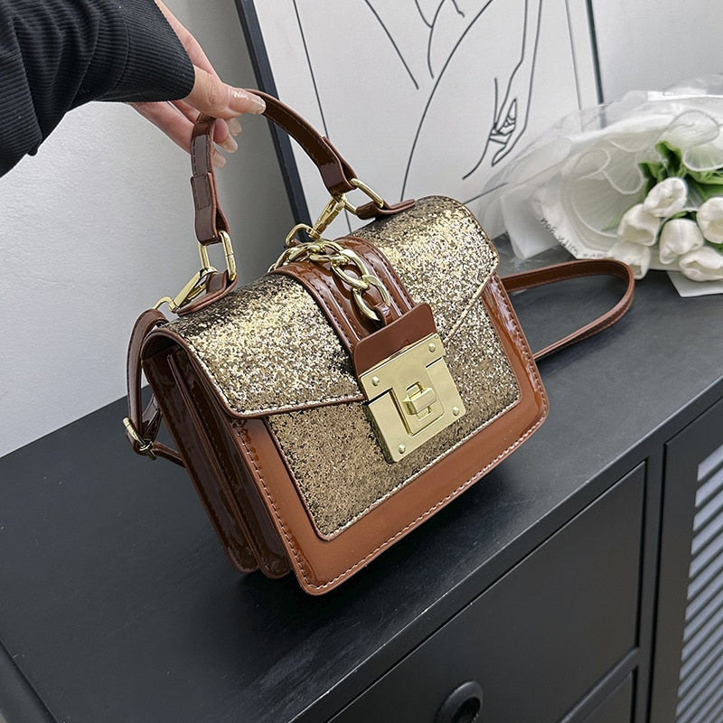 sac a main a paillettes marron