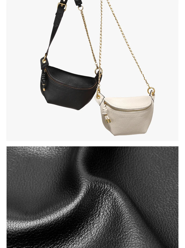 détails du sac banane classe en cuir