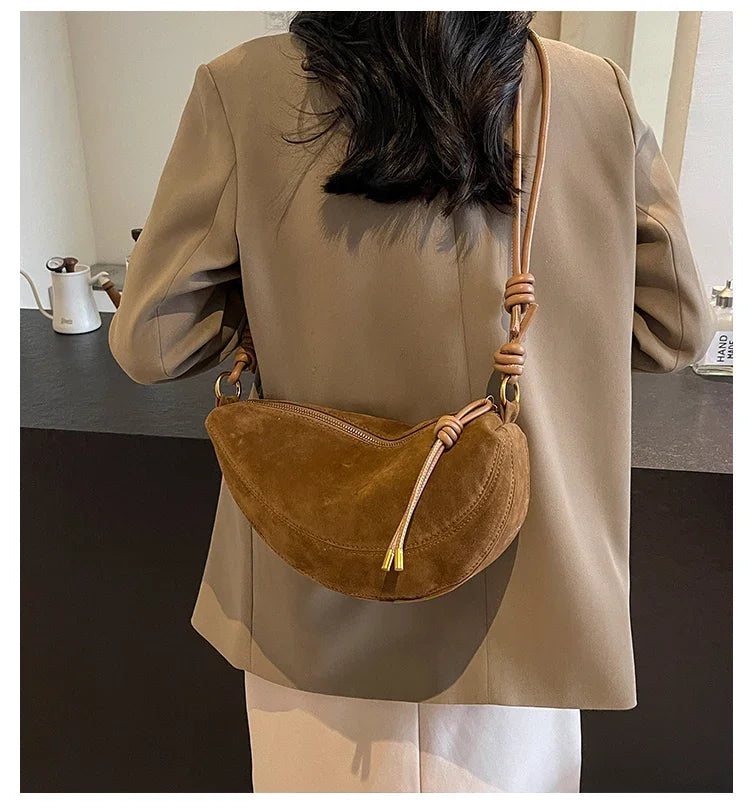 sac banane pour femme en daim marron