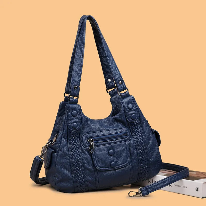 sac a main cuir bleu canard avec bandouliere