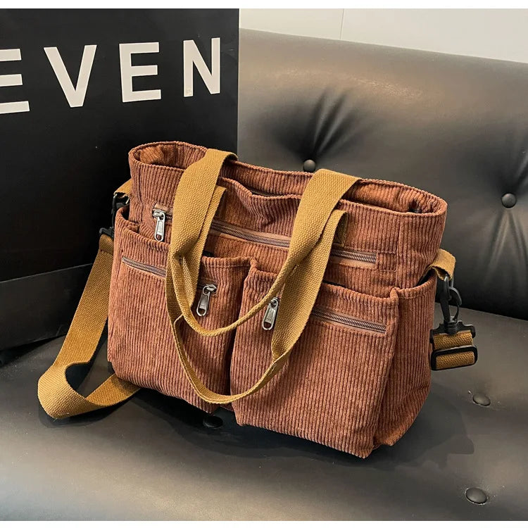 sac en velours cotelé marron