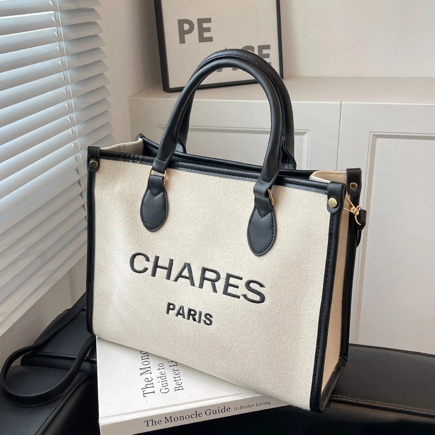 grand sac cabas avec fermeture éclair en canvas
