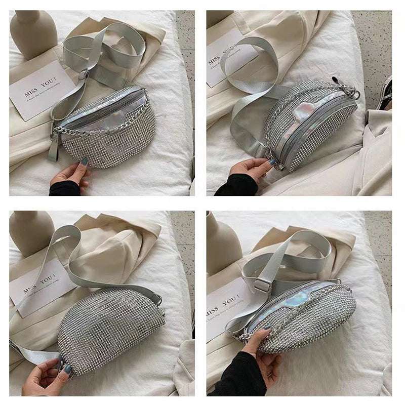 sac banane femme argenté a strass