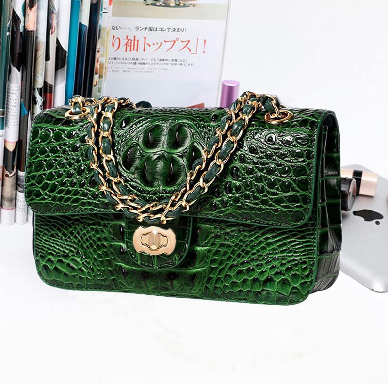 sac en bandouliere crocodile vert