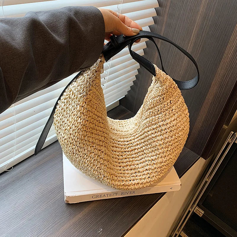 sac banane paille et cuir